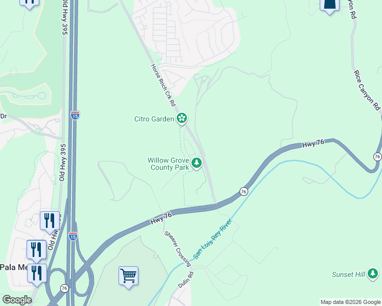 map of restaurants, bars, coffee shops, grocery stores, and more near 108 Lipizzan Lane in Fallbrook