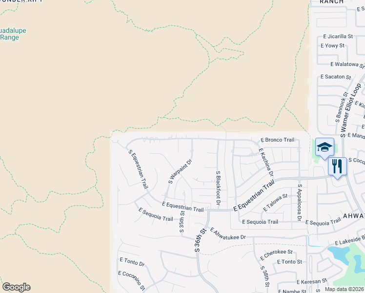 map of restaurants, bars, coffee shops, grocery stores, and more near 11627 South Warcloud Court in Phoenix