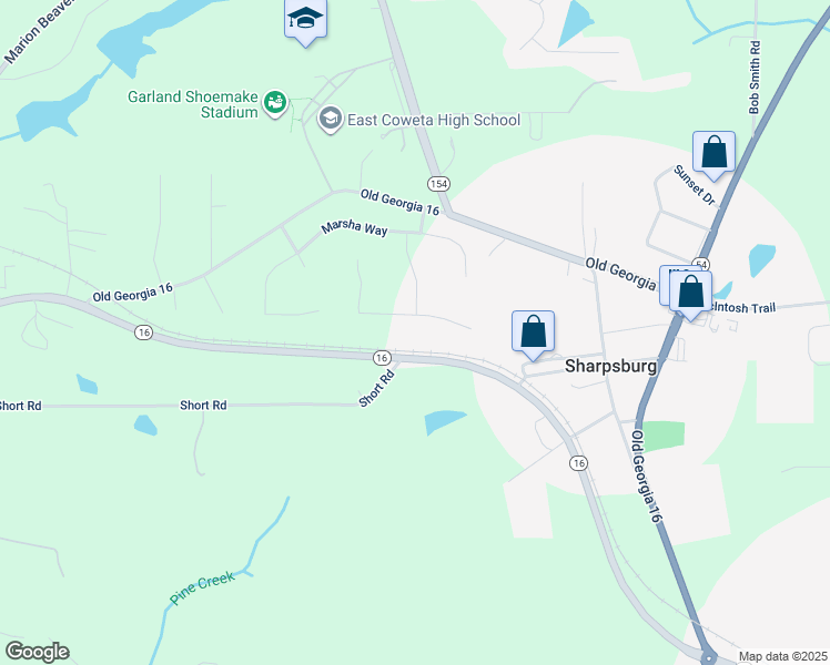 map of restaurants, bars, coffee shops, grocery stores, and more near 52 Angel Trace in Sharpsburg