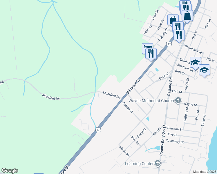 map of restaurants, bars, coffee shops, grocery stores, and more near 185 Montford Drive in Georgetown