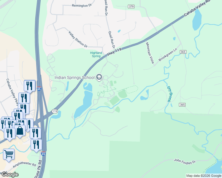 map of restaurants, bars, coffee shops, grocery stores, and more near 190 Woodward Drive in Pelham