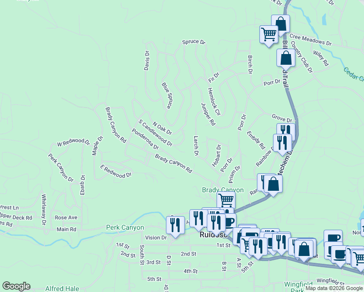 map of restaurants, bars, coffee shops, grocery stores, and more near 117 Deodar Drive in Ruidoso