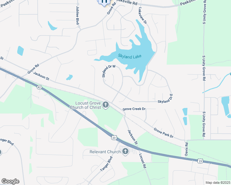 map of restaurants, bars, coffee shops, grocery stores, and more near 1 Skyland Drive in Locust Grove