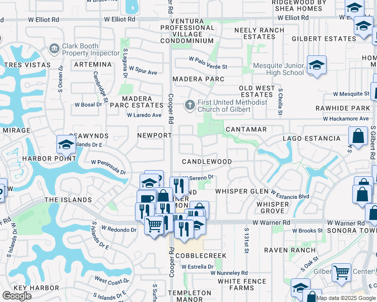 map of restaurants, bars, coffee shops, grocery stores, and more near 732 W Tumbleweed Rd in Gilbert