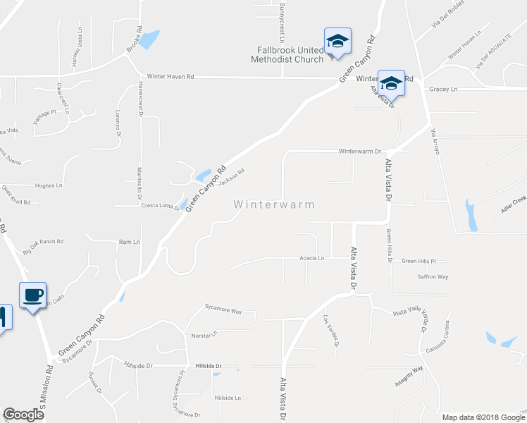 map of restaurants, bars, coffee shops, grocery stores, and more near 1717 Winterwarm Drive in Fallbrook
