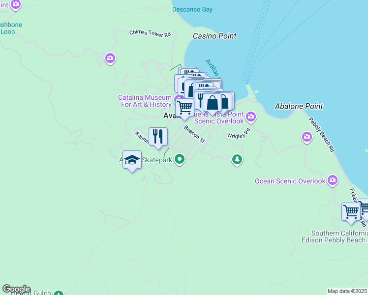 map of restaurants, bars, coffee shops, grocery stores, and more near 345 Descanso Avenue in Avalon