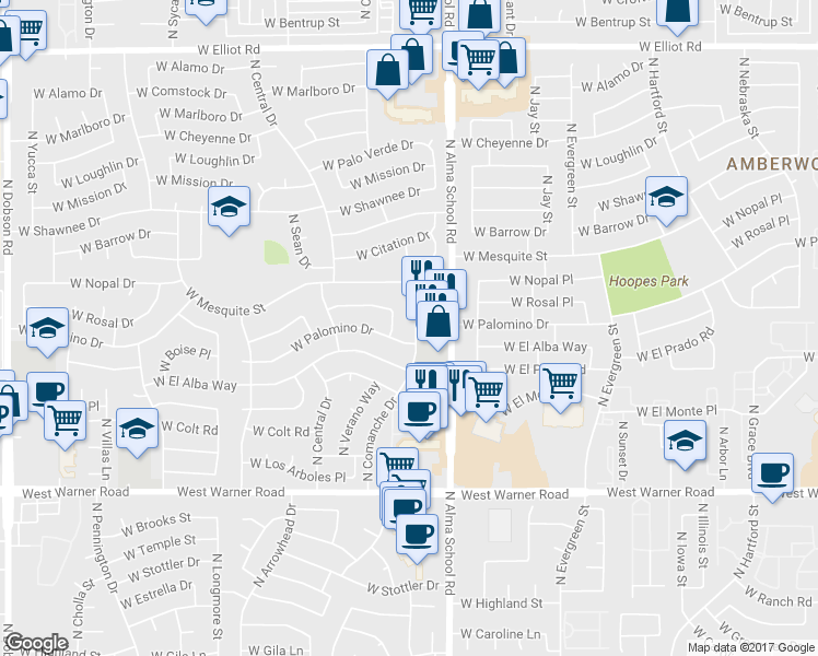 map of restaurants, bars, coffee shops, grocery stores, and more near 1094 West Nopal Place in Chandler