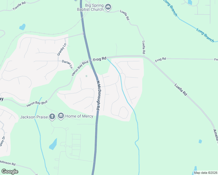 map of restaurants, bars, coffee shops, grocery stores, and more near 104 Garrison Lane in Locust Grove