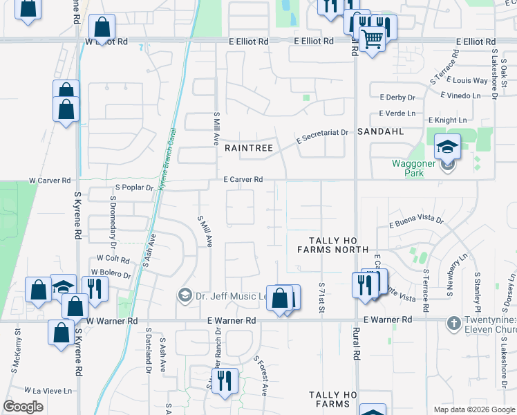 map of restaurants, bars, coffee shops, grocery stores, and more near 8264 S Pecan Grove Cir in Tempe