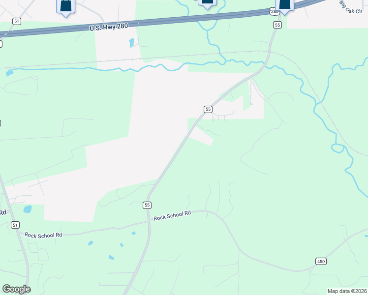 map of restaurants, bars, coffee shops, grocery stores, and more near 8686 County Road 55 in Harpersville