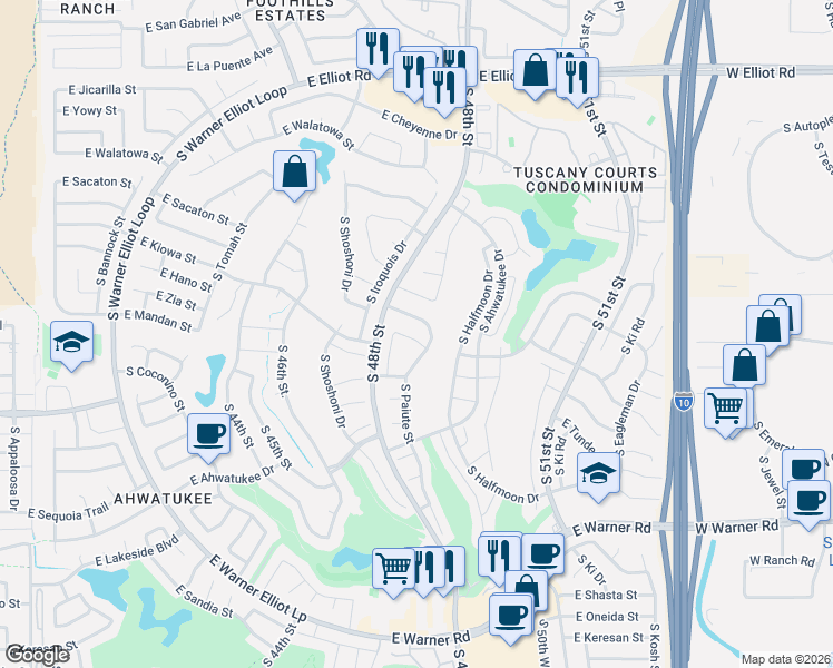 map of restaurants, bars, coffee shops, grocery stores, and more near 4836 East Winnebago Street in Phoenix