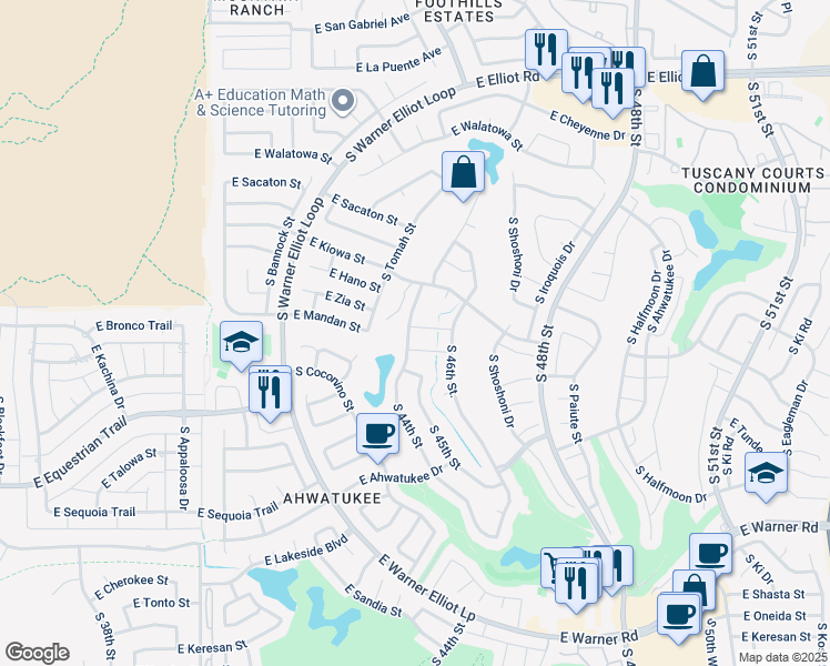 map of restaurants, bars, coffee shops, grocery stores, and more near 4501 East Hopi Street in Phoenix