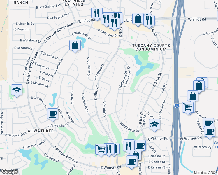 map of restaurants, bars, coffee shops, grocery stores, and more near 4836 East Winnebago Street in Phoenix