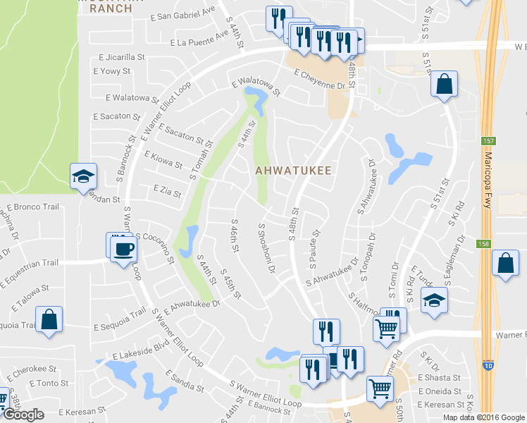 map of restaurants, bars, coffee shops, grocery stores, and more near 12166 South Shoshoni Drive in Phoenix