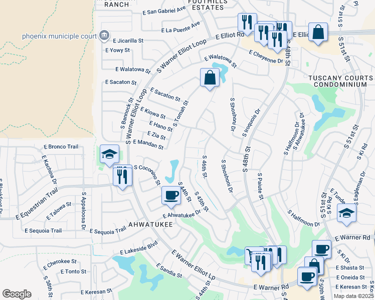 map of restaurants, bars, coffee shops, grocery stores, and more near 4501 East Hopi Street in Phoenix