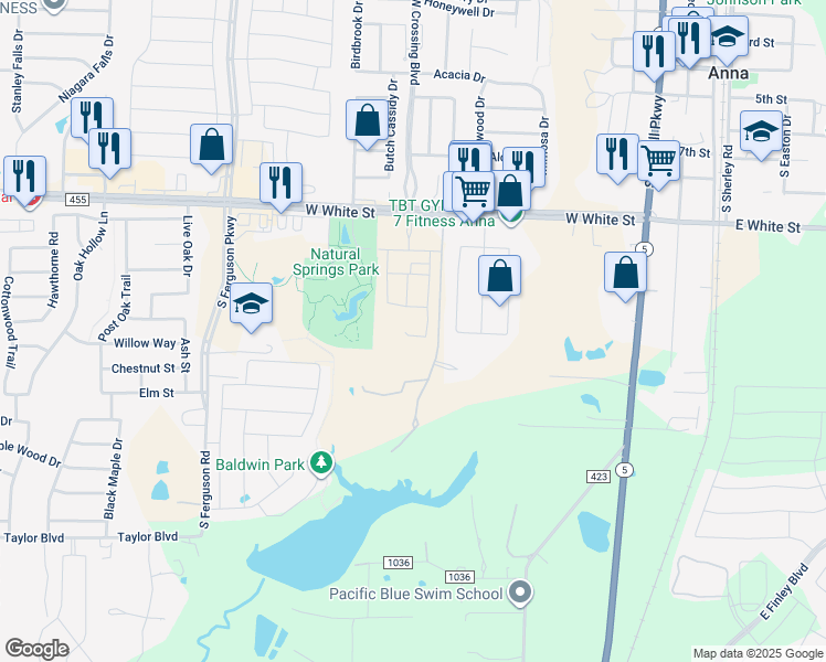 map of restaurants, bars, coffee shops, grocery stores, and more near 1020 Ethan Circle in Anna