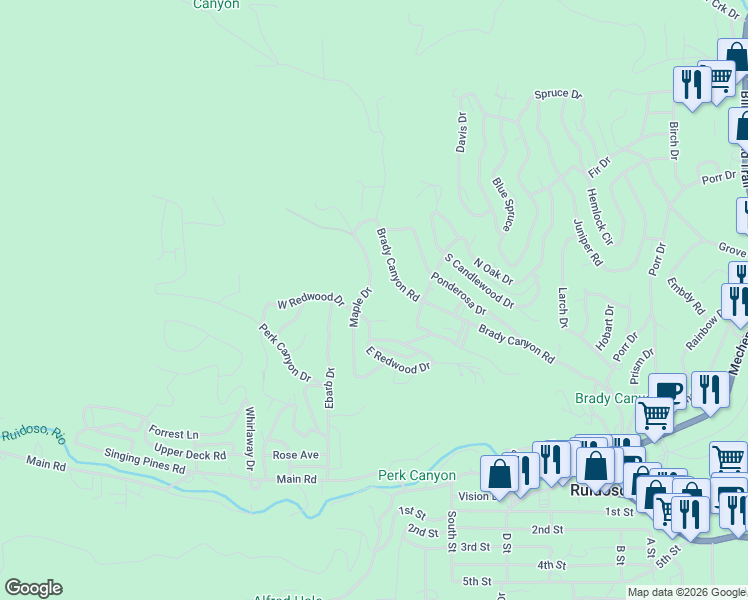 map of restaurants, bars, coffee shops, grocery stores, and more near 131 Maple Drive in Ruidoso