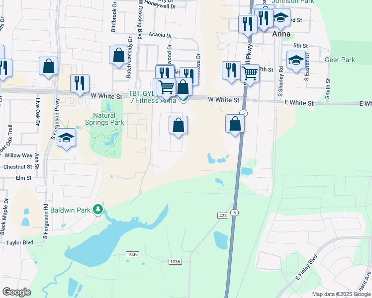 map of restaurants, bars, coffee shops, grocery stores, and more near 937 Hazel's Way in Anna