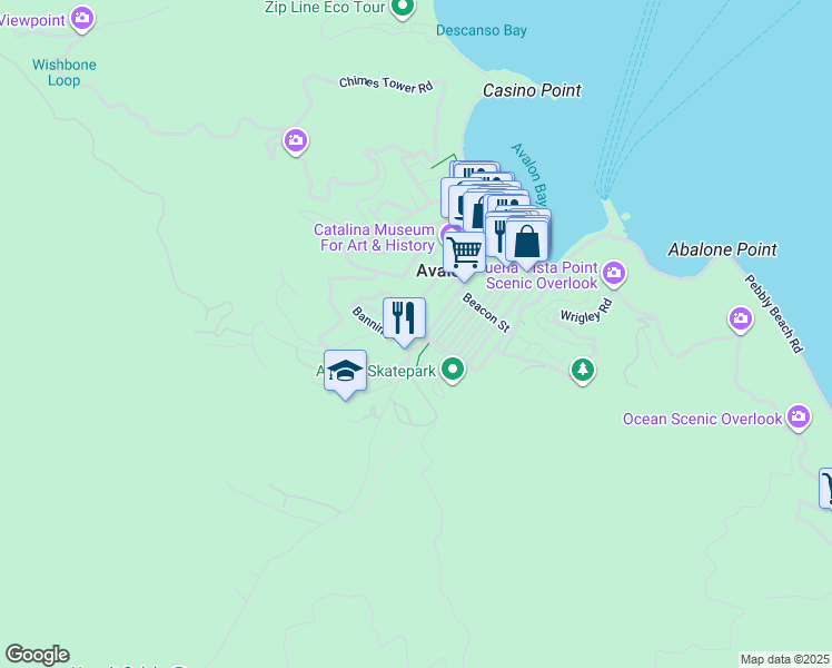 map of restaurants, bars, coffee shops, grocery stores, and more near Tremont Street in Avalon