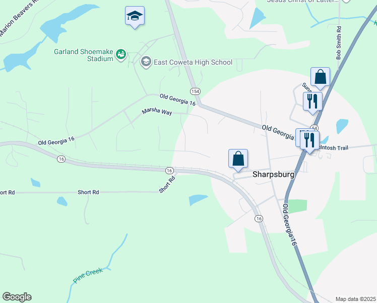 map of restaurants, bars, coffee shops, grocery stores, and more near 52 Angel Trace in Sharpsburg