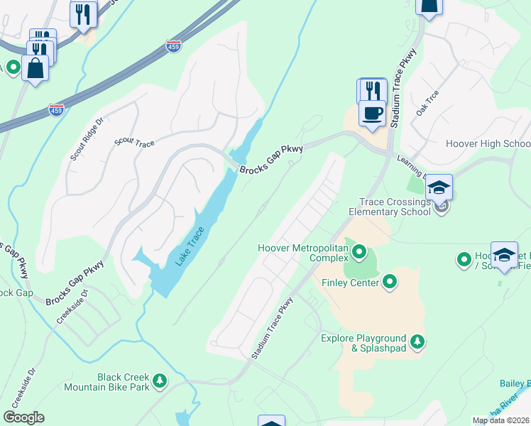 map of restaurants, bars, coffee shops, grocery stores, and more near 5680 Chestnut Trace in Hoover