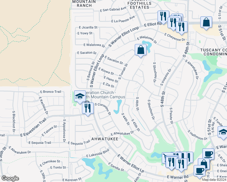 map of restaurants, bars, coffee shops, grocery stores, and more near 4246 East Mandan Street in Phoenix