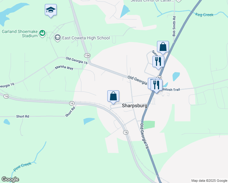 map of restaurants, bars, coffee shops, grocery stores, and more near 154 McIntosh Trail in Sharpsburg