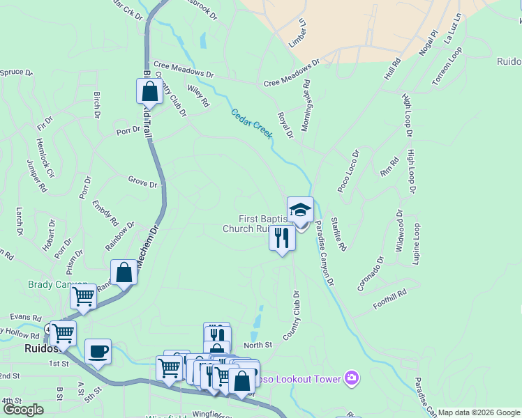 map of restaurants, bars, coffee shops, grocery stores, and more near 314 Barcus Road in Ruidoso