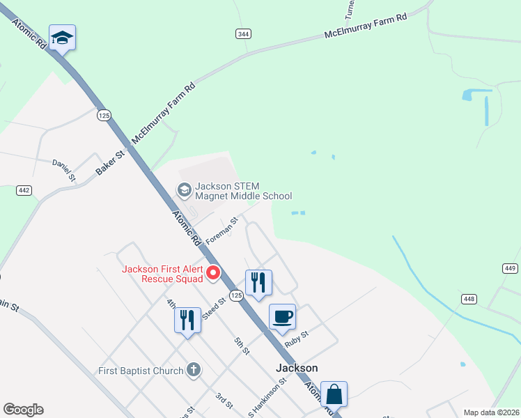 map of restaurants, bars, coffee shops, grocery stores, and more near 751 Foreman Street in Jackson