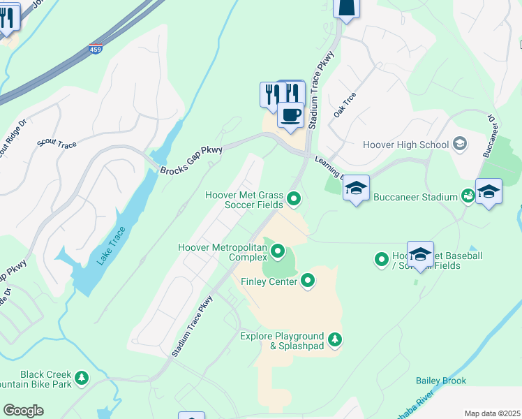 map of restaurants, bars, coffee shops, grocery stores, and more near 5309-5329 Stadium Trace Parkway in Hoover