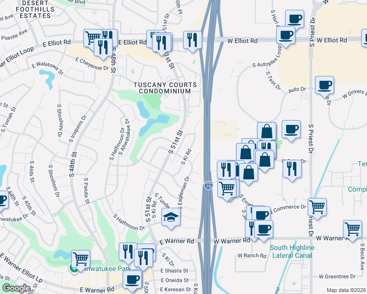 map of restaurants, bars, coffee shops, grocery stores, and more near 11801 South Maze Court in Phoenix