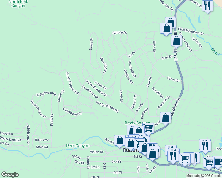 map of restaurants, bars, coffee shops, grocery stores, and more near 145 North Oak Drive in Ruidoso