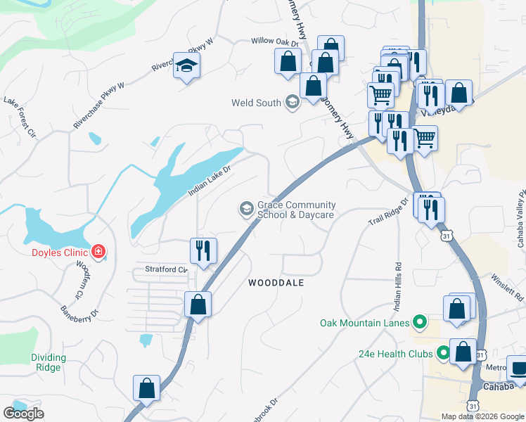 map of restaurants, bars, coffee shops, grocery stores, and more near 8841 Helena Road in Pelham