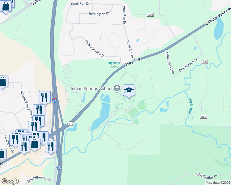 map of restaurants, bars, coffee shops, grocery stores, and more near 190 Woodward Drive in Pelham