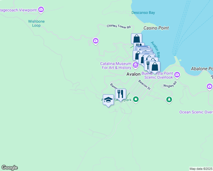 map of restaurants, bars, coffee shops, grocery stores, and more near 100 Banning Drive in Avalon