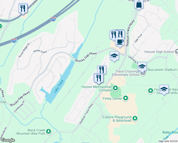 map of restaurants, bars, coffee shops, grocery stores, and more near 5612 Chestnut Trace in Hoover