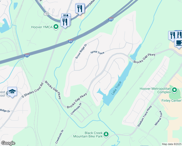 map of restaurants, bars, coffee shops, grocery stores, and more near 1442 Brocks Trace in Birmingham