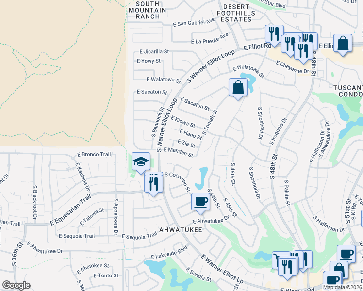 map of restaurants, bars, coffee shops, grocery stores, and more near 4249 East Hano Street in Phoenix