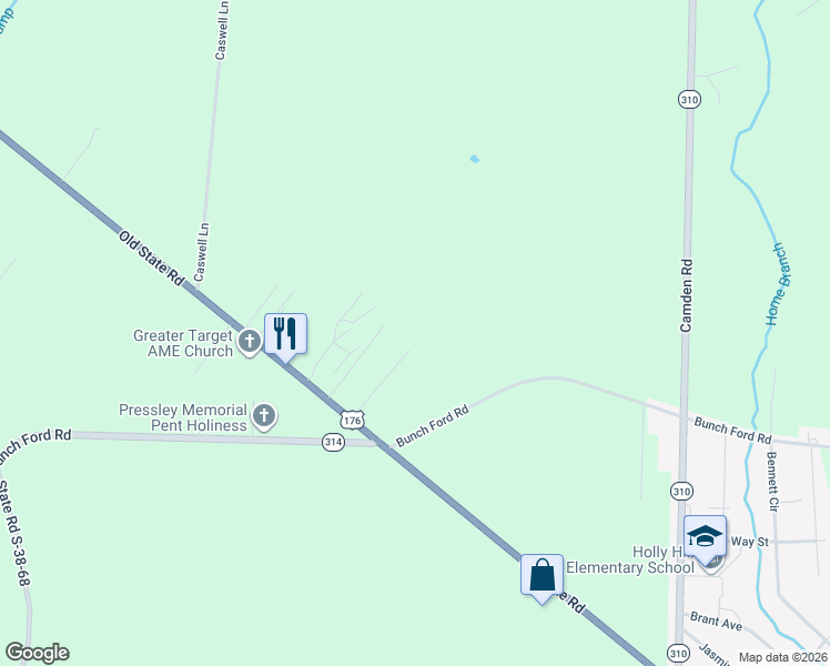 map of restaurants, bars, coffee shops, grocery stores, and more near 158 Doretha Marg Street in Holly Hill