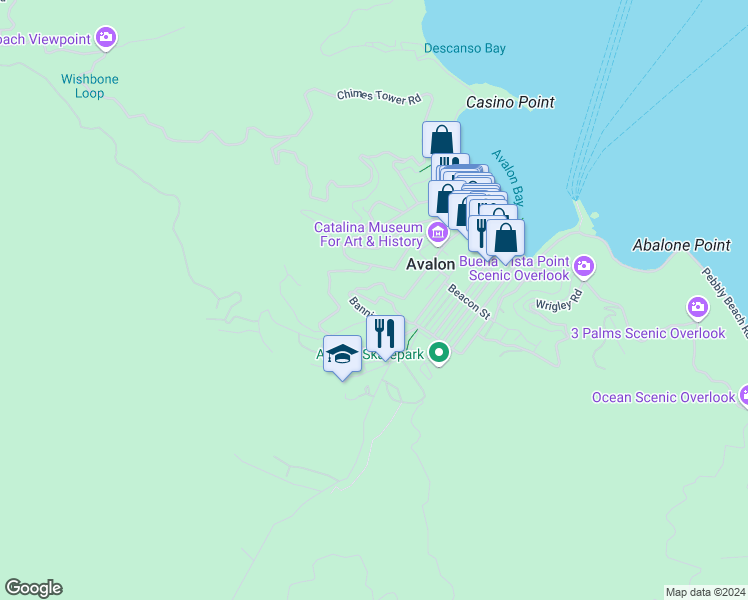 map of restaurants, bars, coffee shops, grocery stores, and more near Tremont Street in Avalon