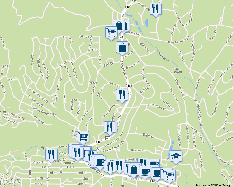 map of restaurants, bars, coffee shops, grocery stores, and more near 107 Tank Road in Ruidoso