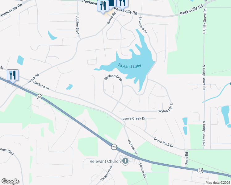 map of restaurants, bars, coffee shops, grocery stores, and more near 62 Skyland Drive in Locust Grove