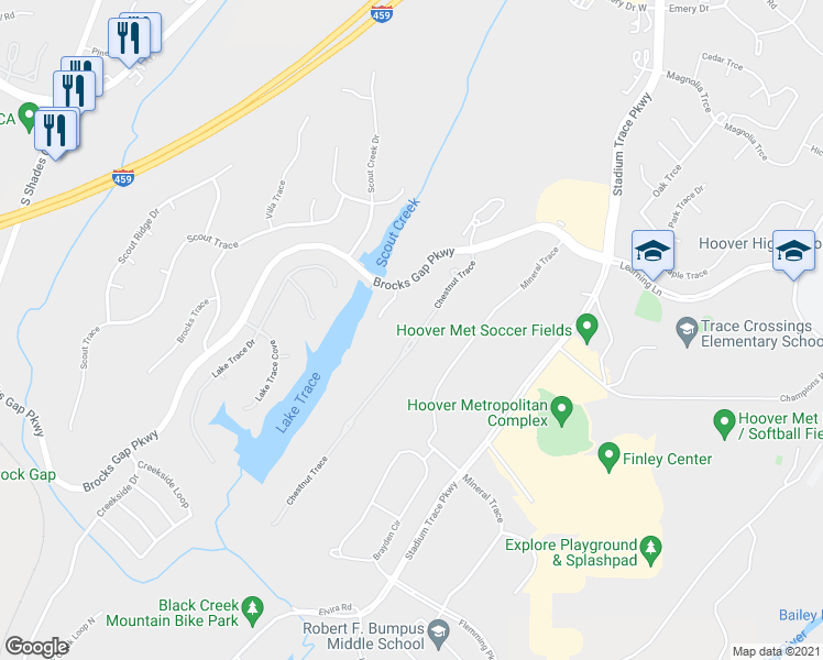 map of restaurants, bars, coffee shops, grocery stores, and more near 5671 Chestnut Trace in Birmingham