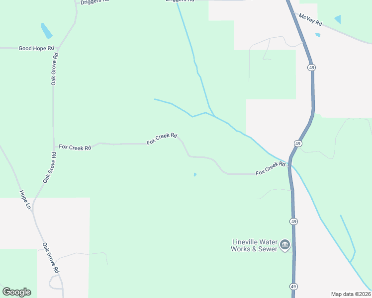 map of restaurants, bars, coffee shops, grocery stores, and more near Fox Creek Road in Lineville