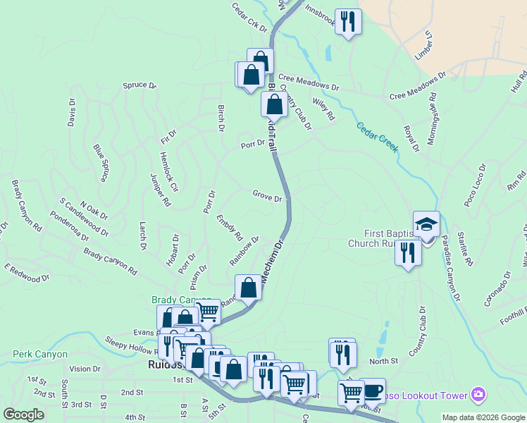 map of restaurants, bars, coffee shops, grocery stores, and more near 101-107 Tank Rd in Ruidoso