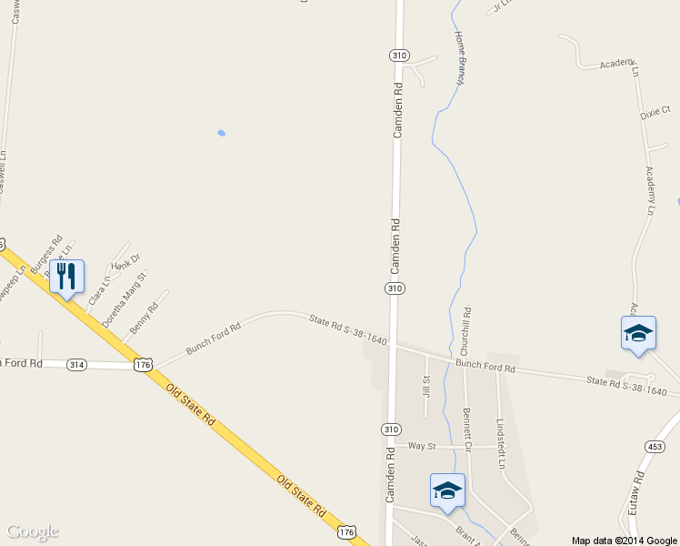map of restaurants, bars, coffee shops, grocery stores, and more near 2729 Camden Road in Holly Hill
