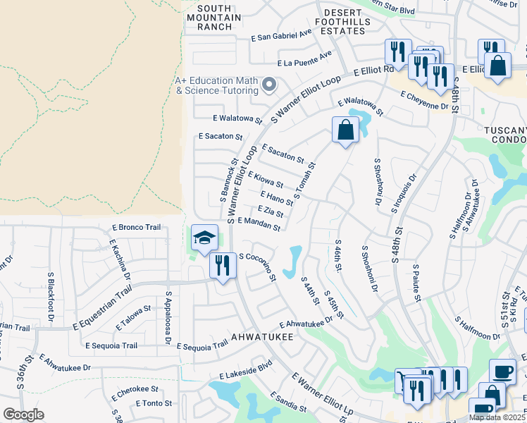map of restaurants, bars, coffee shops, grocery stores, and more near 4249 East Hano Street in Phoenix