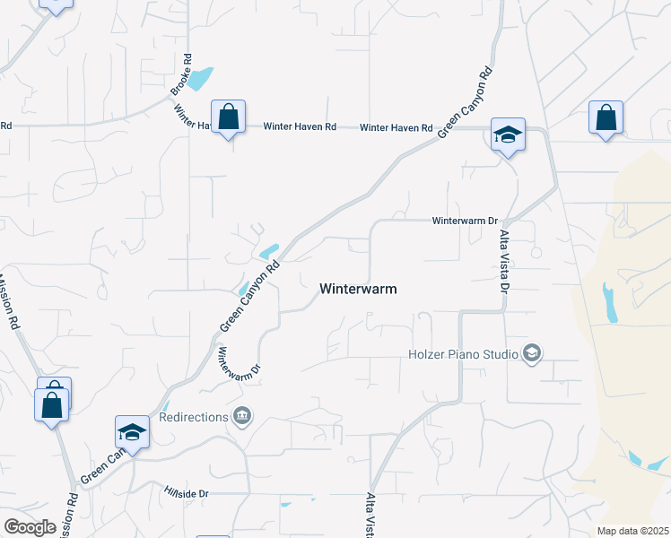 map of restaurants, bars, coffee shops, grocery stores, and more near 1704 Winterwarm Drive in Fallbrook