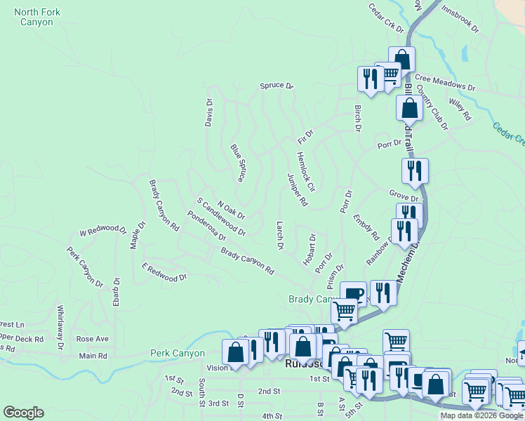 map of restaurants, bars, coffee shops, grocery stores, and more near 145 North Oak Drive in Ruidoso