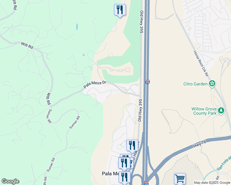 map of restaurants, bars, coffee shops, grocery stores, and more near 2836 Mesa Grove Road in Fallbrook